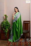 Bengal Cotton Saree with Running Blouse (Grey & Green)