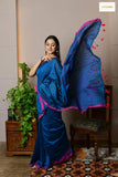 Striped Pallu Cotton  Saree with Running Blouse (Blue)