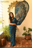 Linen Zari Saree with Running Blouse (Blue)