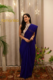 Handwoven Blended Cotton Sequin Saree with Running Blouse (Blue)