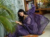 Handwoven Saree with Zari Stripes & Running Blouse - Purple