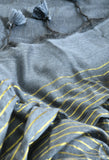 Handwoven Saree with Zari Stripes & Running Blouse - Grey