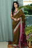 Handwoven Linen Jamdani Saree with Contrast Blouse