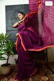 Striped Pallu Cotton Saree with Running Blouse (Wine)