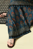 Naturally Dyed Ajrakh Modal Silk Saree (Blue)