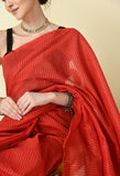 Handwoven Saree with Zari Stripes & Running Blouse - Red