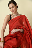 Handwoven Saree with Zari Stripes & Running Blouse - Red