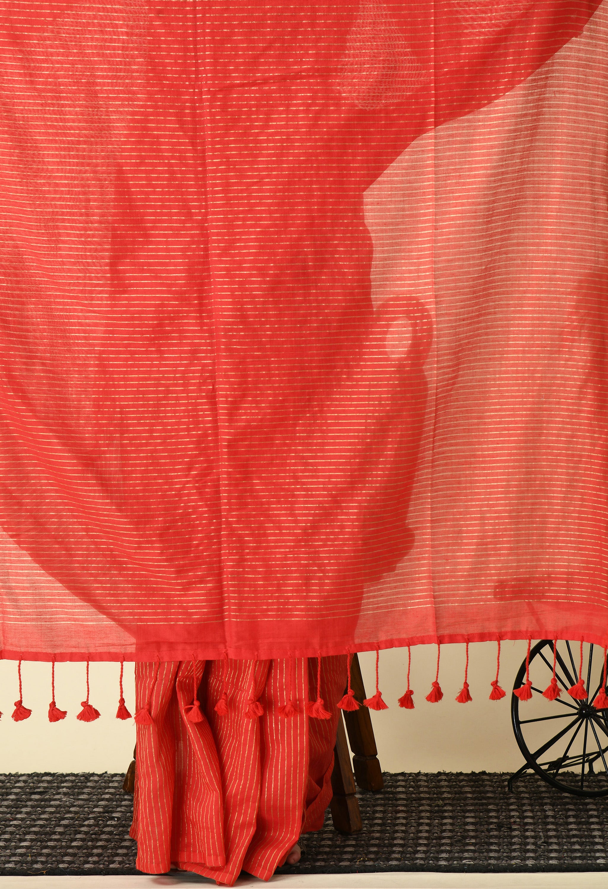 Handwoven Saree with Zari Stripes & Running Blouse - Red