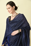 Handwoven Saree with Zari Stripes & Running Blouse -Blue