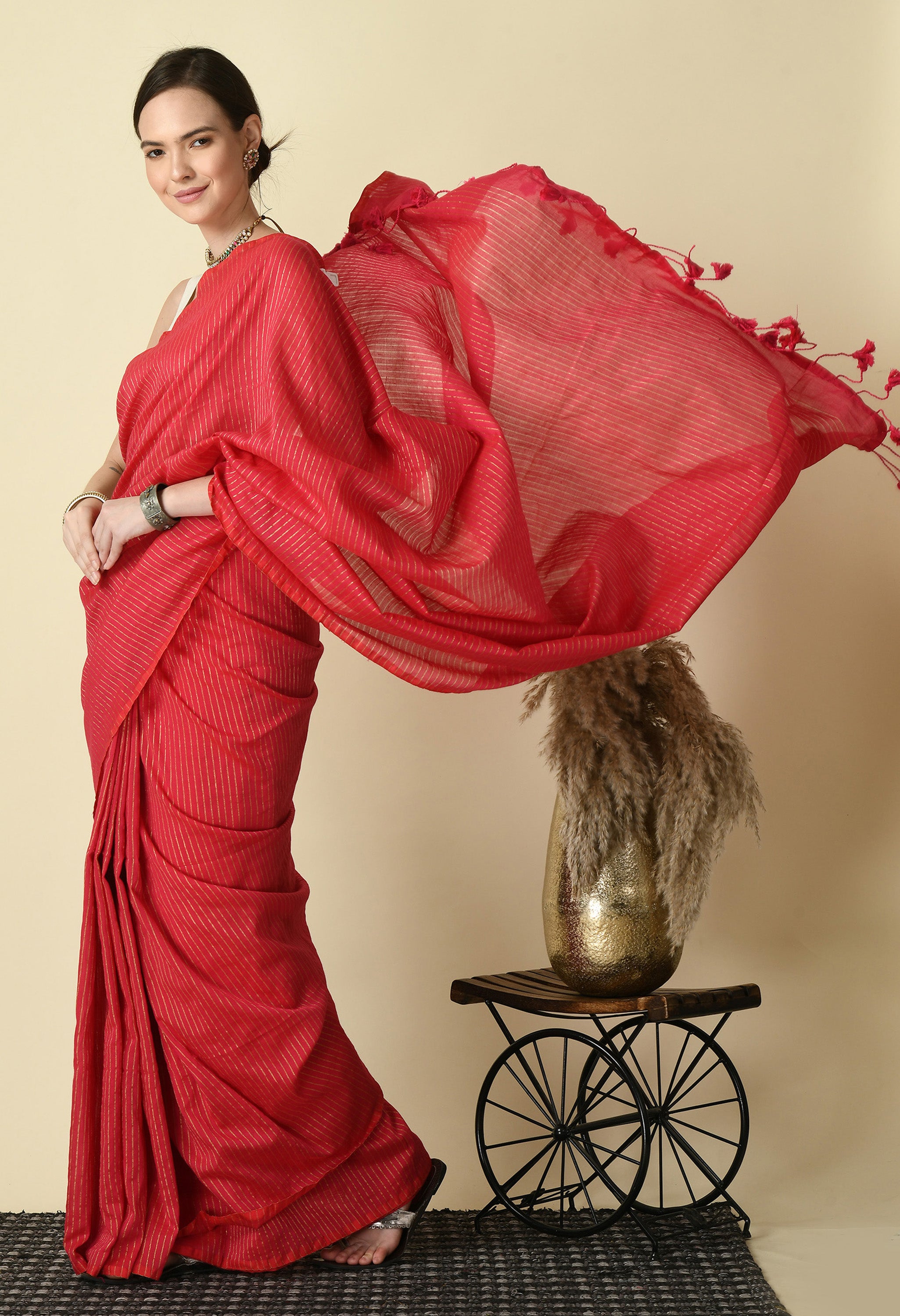 Handwoven Saree with Zari Stripes & Running Blouse - Magenta