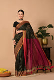 Malmal Cotton Zari Saree with Tassels - Black