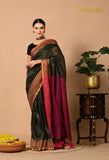 Malmal Cotton Zari Saree with Tassels - Black