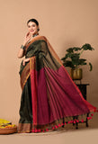 Malmal Cotton Zari Saree with Tassels - Black