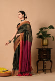 Malmal Cotton Zari Saree with Tassels - Black