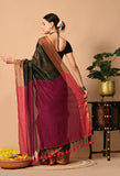 Malmal Cotton Zari Saree with Tassels - Black