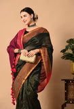 Malmal Cotton Zari Saree with Tassels - Black