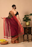 Malmal Cotton Zari Saree with Tassels - Brown