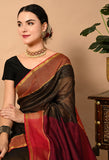 Malmal Cotton Zari Saree with Tassels - Brown