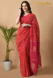 Handloom Linen Jamdani Saree- Rose (Pink - Orange)