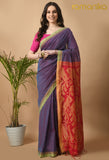 Handwoven Jamdani Cotton Saree with Running Blouse (Purple)