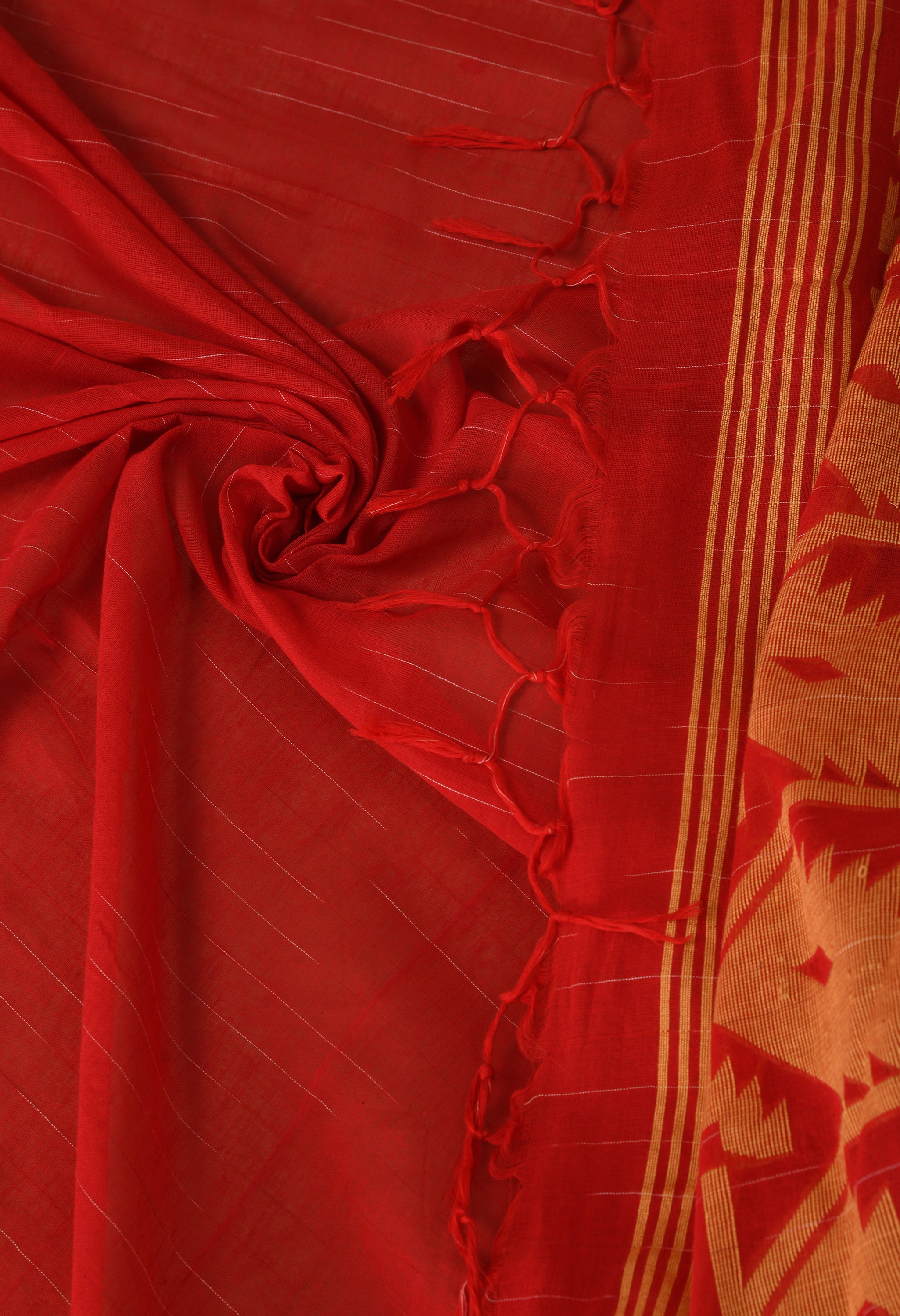 Handwoven Jamdani Cotton Saree with Running Blouse (Red)