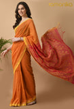 Handwoven Jamdani Cotton Saree with Running Blouse (Orange)