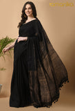 Handwoven Matka Silk Saree with Zari Pallu and Running Blouse (Black)