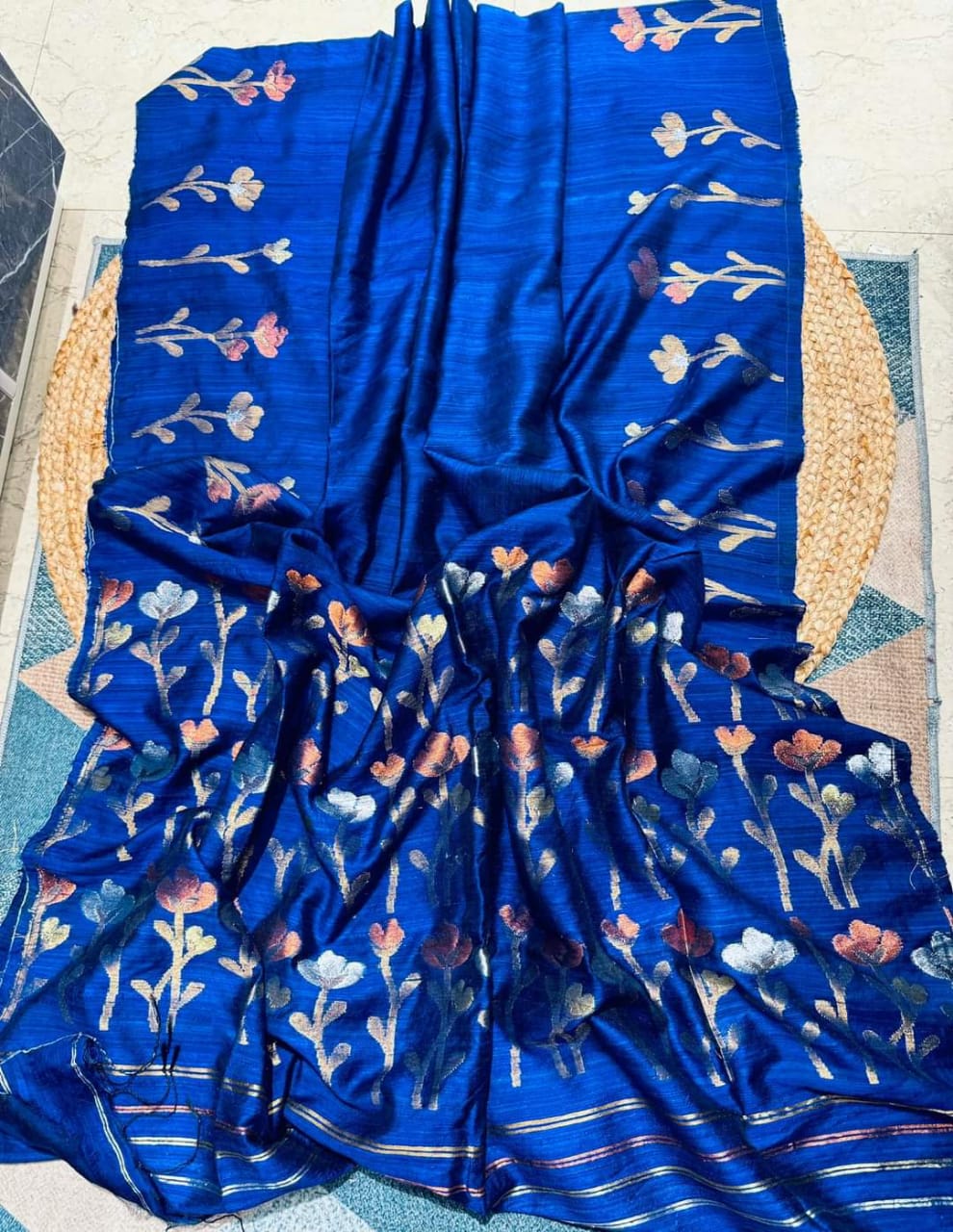 Matka Silk Saree with Blouse (Blue)