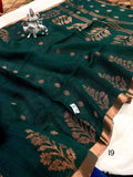 Handwoven Linen Jamdani Saree with Running Blouse (Green)
