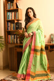 Handwoven Cotton Saree with Blouse- Green