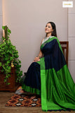 Bengal Cotton Saree with Running Blouse (Navy Blue & Green)
