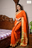 Handwoven Linen Saree with Running Blouse (Orange)