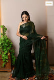 Handwoven Sequin Bottle Green Saree With Blouse - Ramanika