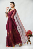 Handwoven Linen Saree with Running Blouse (Wine)