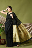 Handwoven Cotton Saree with Running Blouse (Black Beige)