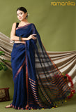 Handwoven Linen Saree with Running Blouse (Blue)
