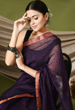 Handwoven Linen Saree with Running Blouse (Purple)