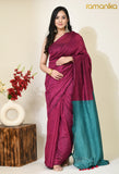 Handwoven Colour Block Cotton Saree with Running Blouse (Magenta Blue)