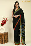Handwoven Cotton Saree with Bhujodi style weaving (Black)