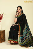 Handwoven Cotton Saree with Bhujodi style weaving (Black)
