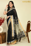 Handwoven Cotton Jamdani Saree with Contrast Blouse (Black)
