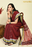 Handwoven Cotton Jamdani Saree with Contrast Blouse (Maroon)