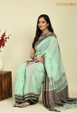 Handwoven Cotton Jamdani Saree with Contrast Blouse (Green)