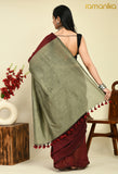 Handwoven Colour Block Cotton Saree with Running Blouse (Maroon Beige)