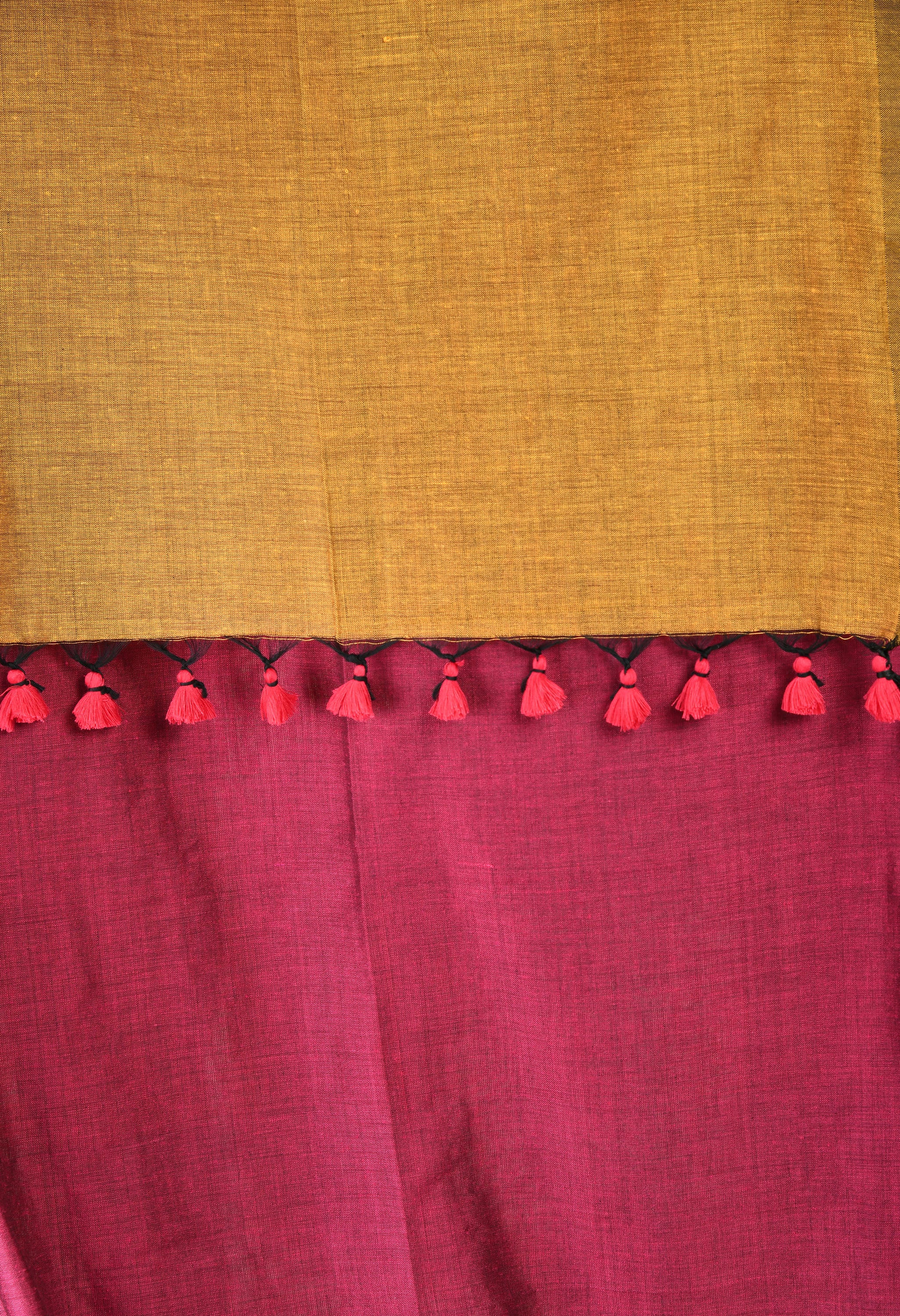 Handwoven Colour Block Cotton Saree with Running Blouse (Red Mustard)