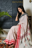 Handwoven Kantha Jamdani White Saree With Blouse - Ramanika