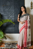 Handwoven Kantha Jamdani White Saree With Blouse - Ramanika