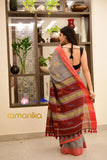 Handwoven Jamdani Grey Saree With Blouse - Ramanika