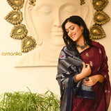 Banarasi Linen Saree with Running blouse (Maroon / Blue)