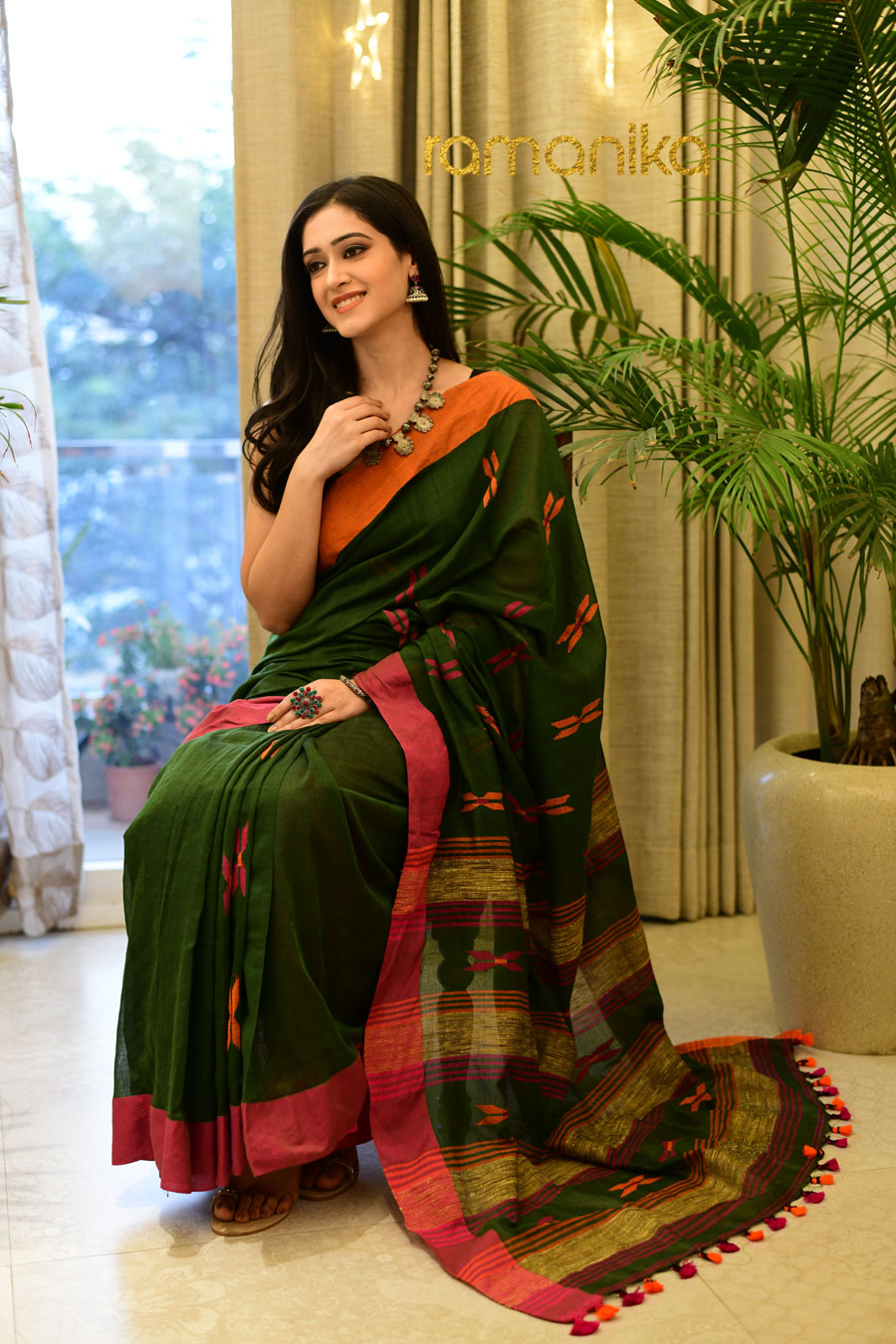 Green Jamdani Saree - Dhunki fashion